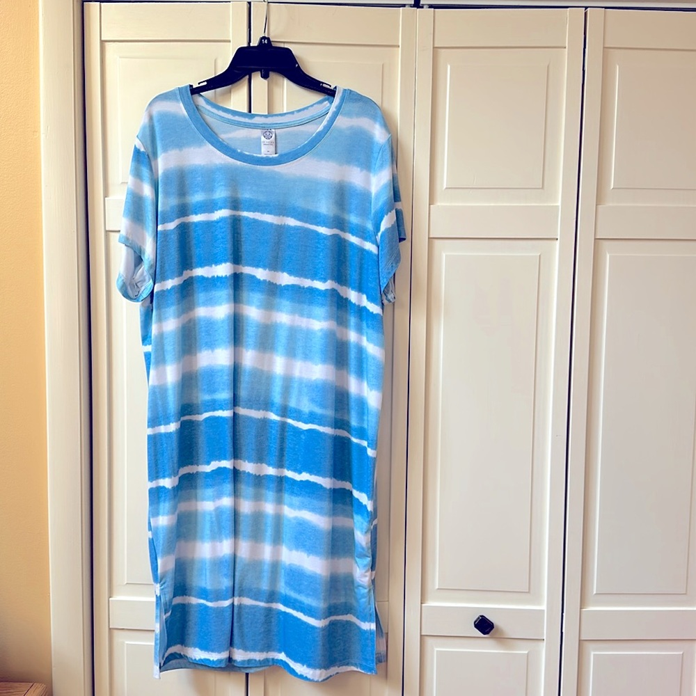 Te Verde Womens Ocean Blue Tie-Dye T-Shirt Dress NWOT